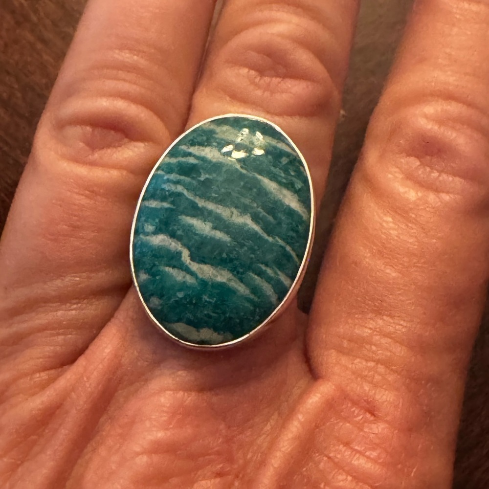 Sterling Silver And Large Amazonite Ring - image 3